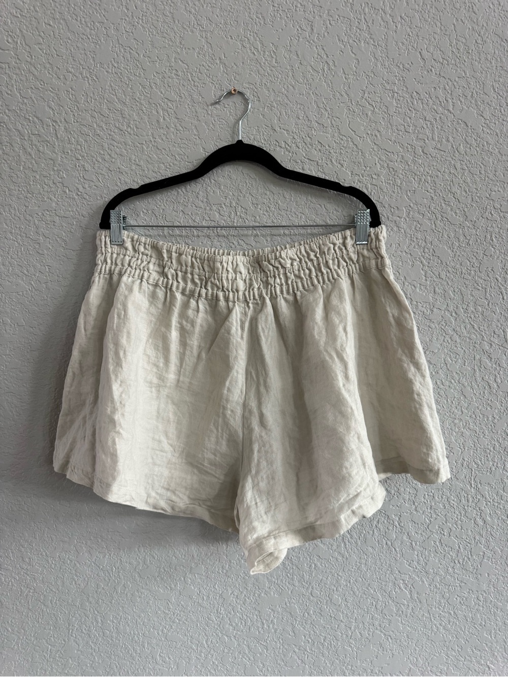 Anthropologie Neutral Cream High-Waist Linen-Blend Shorts
